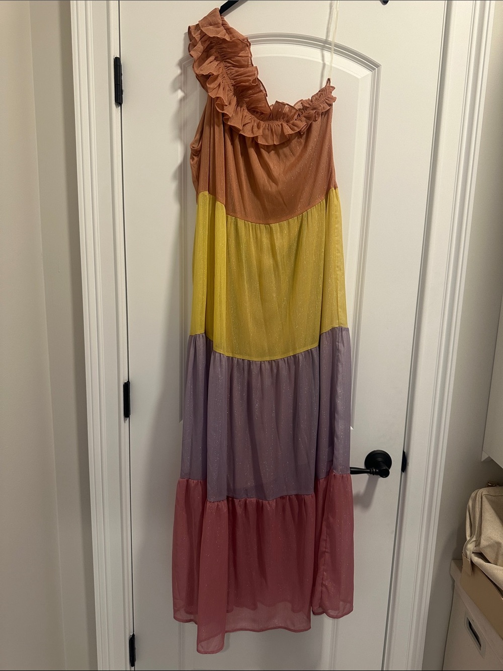 entro Shimmery One-Shoulder Ruffle Dress